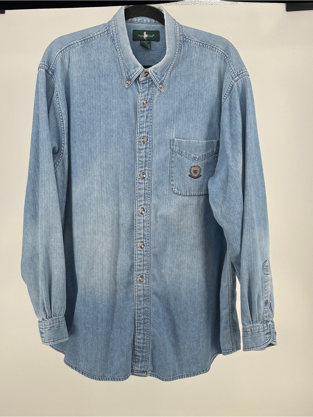 Vintage 90’s Hunt Club Light Blue Denim Chambray XLT Cotton Button-Down Shirt